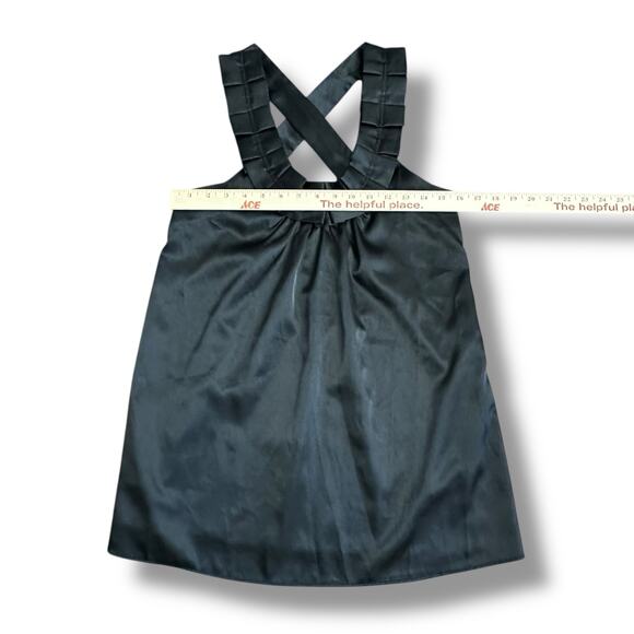 Vintage Zinc Y2K Black Pleated Cross Back Satin Look Halter Top Size Large - Picture 3 of 7